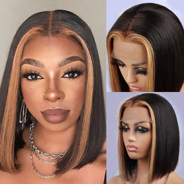 Dola Hair Highlight Straight Bob 4X4 Lace Closure Wig Trendy Color