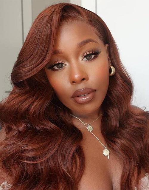 Jessies Wig Reddish Brown Color Body Wave 13x4 Lace Front Human Hair Wig Auburn Copper