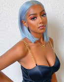 Jessies Wig Light Blue Colored Straight 13x4 Lace Front Bob Glueless Human Hair Wig