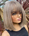 Jessies Wig Highlight Ash Brown With A Hint Of Salt Straight Bob 13x4 Lace Frontal Glueless Wig With Bangs Human Hair