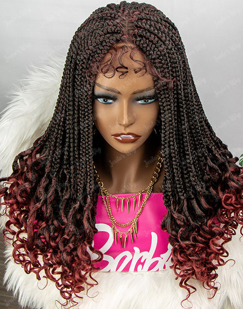 Jessies Wig T1B/27 4x4 Lace Braided Wig T1B/30 Box Braided Micro Braids With Curly Ends