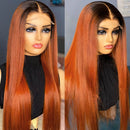 Dola Hair Ginger Lace Closure Wig With Black Roots Straight Human Hair Wig