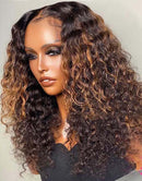 Jessies Wig Highlight Brown Curly 13x4 Lace Front Wig Full 4x4 Lace Closure Human Hair Wig