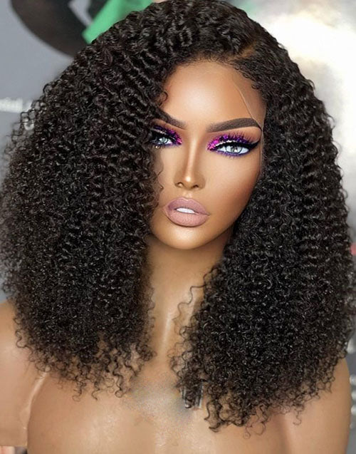 Jessies Wig Afro Kinky Curly 4x4 Crystal HD Lace Wig With Natural Kinky Edge Baby Hair Line Glueless Wig