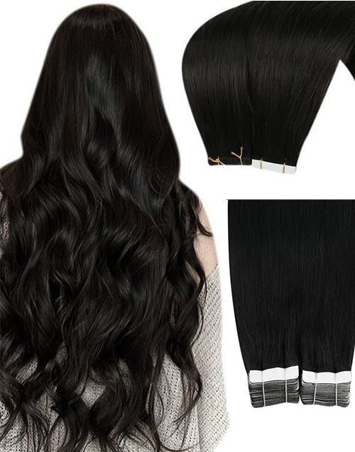 Jessies Wig Tape in Natural Black Straight Human Hair Extensions #1b