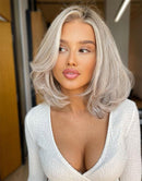 Jessies Wig Layered Bob Natural Highlight Ash Blonde With Dark Roots Color Wig Collar bone length haircuts