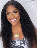 Jessies Wig Kinky Curly V Part Wig Glueless Human Hair Wig No Leave-Out