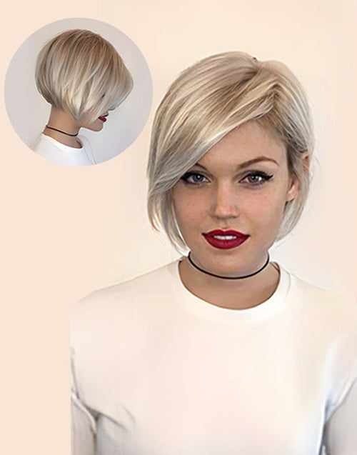 Jessies Wig Attractive Highlight Platinum Blonde Bob Lace Frontal Wig Pixie Cut Hairstyle Side Part