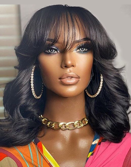 Jessies Wig Short Wavy Bob Lace Front Human Hair Wigs With Bangs Cute Loose Wave Bob Wig