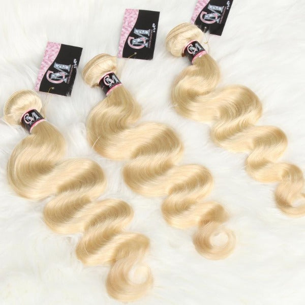 CurlyMe 3 Bundles With Frontal Body Wave 613 Blonde Virgin Hair 13x4 Lace Frontal