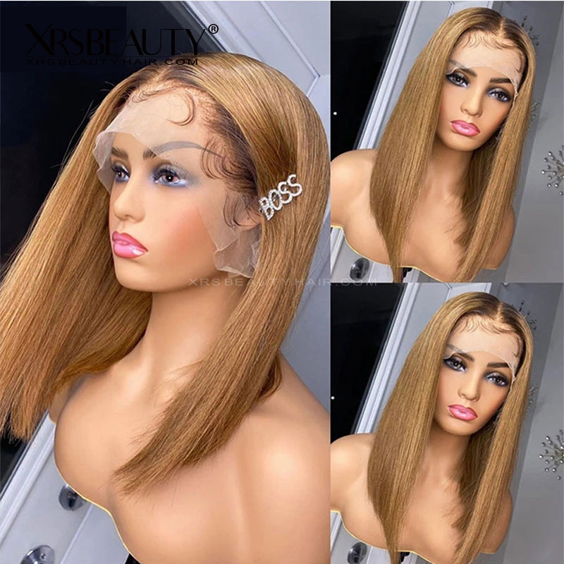 Xrs Beauty Hair 4/27 Ombre Honey Blonde Bob Front Lace Wig Human Hair Bleached Knots [BOB39]