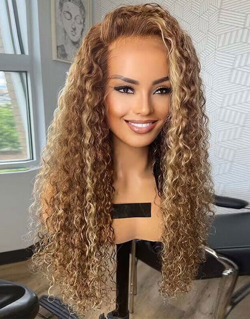 Jessies Wig 13x4 Highlight Honey Blonde Water Wave Lace Front Wig 4x4 Lace Closure Human Hair Wig