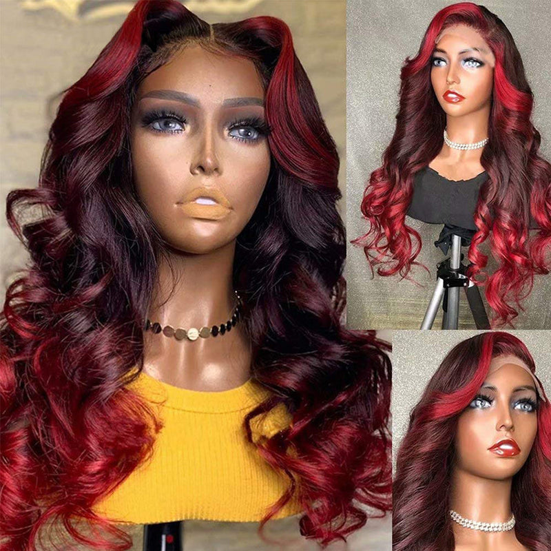 Dola Hair 99J Red Body Wave Highlight Lace Closure Wigs For Women Colored Human Hair Wig