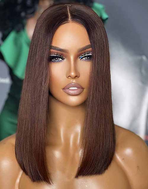 Jessies Wig Chocolate Brown Straight 13x4 Lace Front Bob Wig Glueless Human Hair Wig Double Drawn