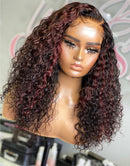 Jessies Wig Ombre Highlight 99J Color 13x4 Curly Lace Front Human Hair Wigs Mix Burgundy 5x5 Lace Closure Wigs