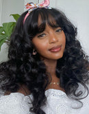 Jessies Wig Body Wave 13x6 Lace Front Wig With Bangs Full Machine Made Wig Brazilian Human Hair Wigs Glueless Wig