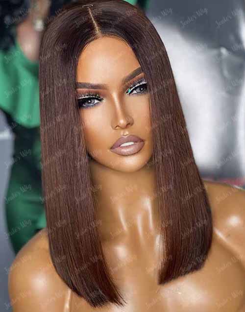 Jessies Wig Chocolate Brown Straight 13x4 Lace Front Bob Wig Glueless Human Hair Wig Double Drawn