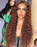 Jessies Wig Reddish Brown Colored Deep Curly 4x4 Lace Closure Wig HD Lace 13x4 Lace Front Human Hair Wigs