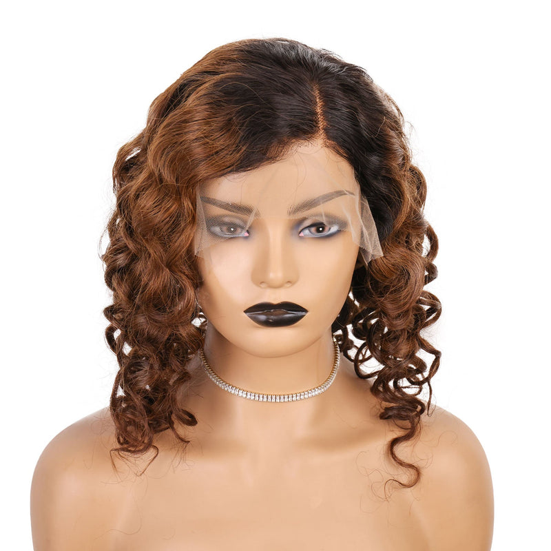 Xrs Beauty Hair Ombre Brown With Dark Roots Loose Wave 13x4 Front Lace Wig 1b4 Pre Plucked With [CXW38]