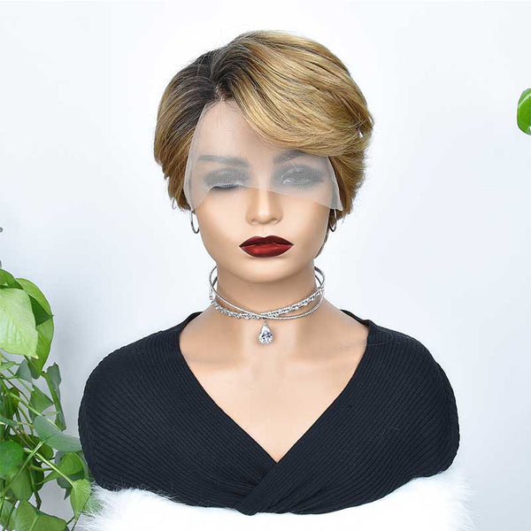 Aligrace T Part Lace Pixie Cut BoB Wigs 1B/27