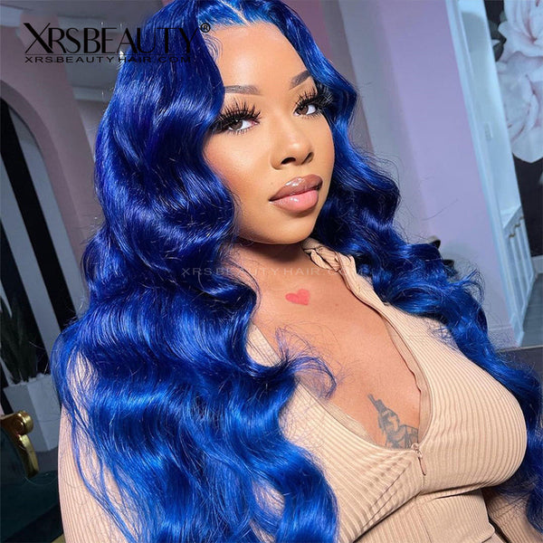 Xrs Beauty Hair Blue Lace Front Wig Body Wave Virgin Human Hair Pre plucked Natural Hairline [CFW51]