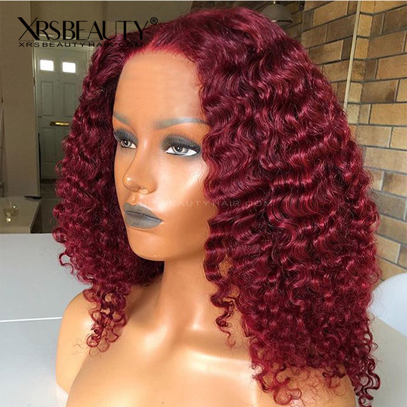 Xrs Beauty Hair Burgundy 99J Tight Curly Lace Human Hair Wig Pre Plucked Natural Hairline [CFW45]