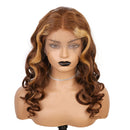 Xrs Beauty Hair Chestnut Brown with Blonde Money Piece Highlights 13x4 Lace Front Wavy Wig [CXW35]