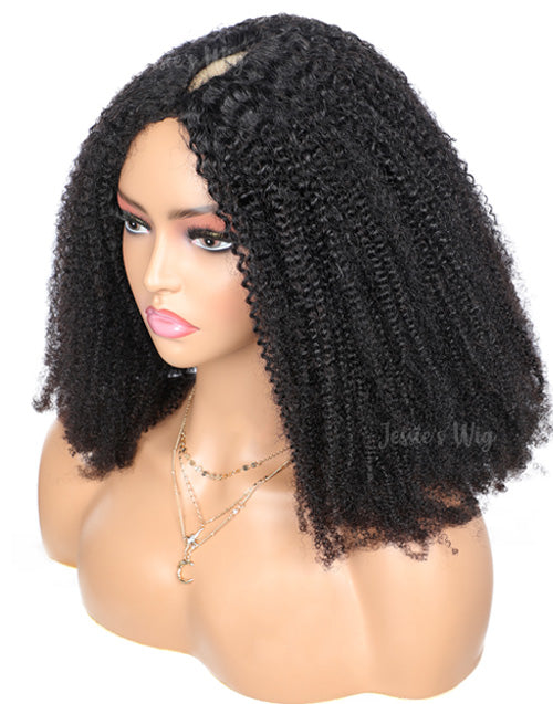 Jessies Wig 4B 4C Thin V Part Wig Glueless Afro Kinky Curly Human Hair Wig No Leave-Out