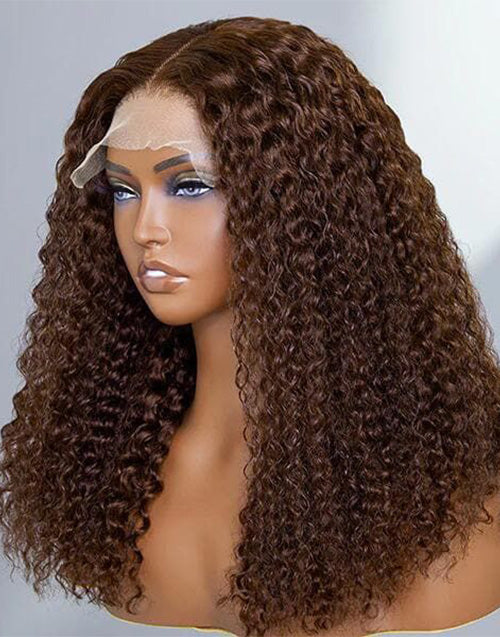 Jessies Wig Upgraded Chocolate Brown Color Kinky Curly Hair Glueless 13x4 HD Lace Frontal Human Hair Wig