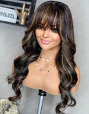 Jessies Wig Highlight Honey Blonde Wig With Bangs Ombre Brown Human Hair Lace Front Wigs