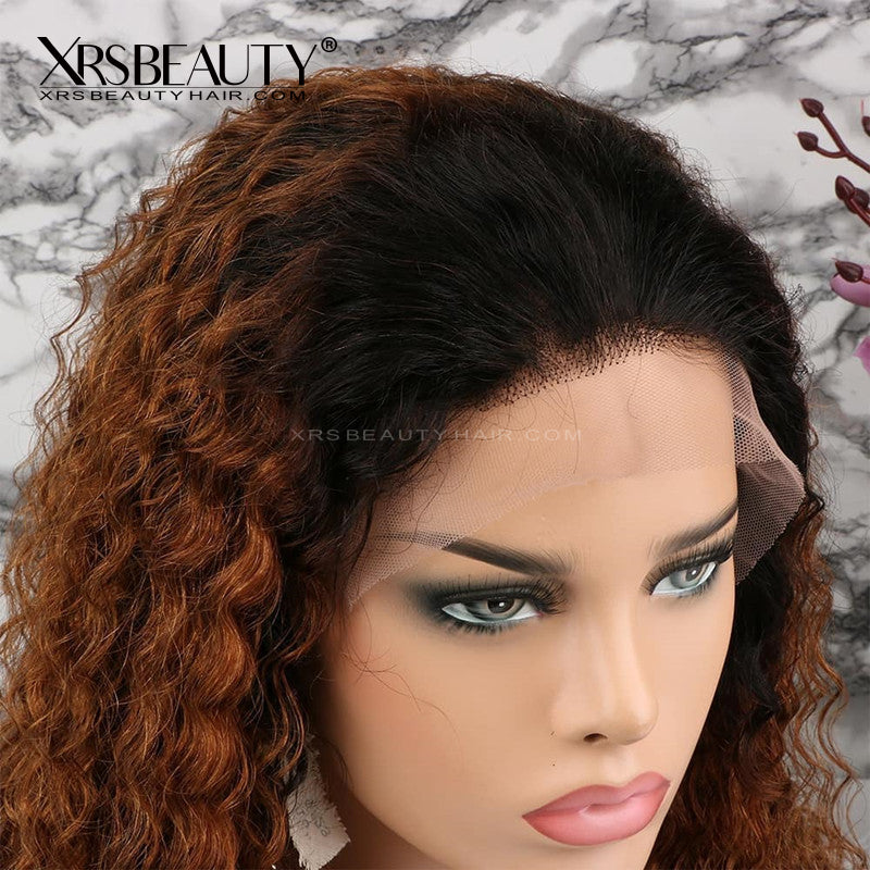 Xrs Beauty Hair Auburn Ombre Natural Curly Human Hair 13x4 Front Lace Wig [CFW50]