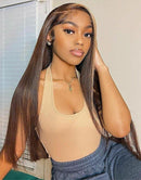 Jessies Wig Brown Color With Blonde Highlights Remy Straight Lace Front Human Hair Wigs