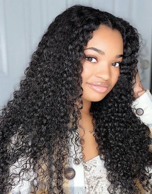 Jessies Wig Influencer Recommend Kinky Curly  V Part Wig Glueless Human Hair Wig 0 Skill Need