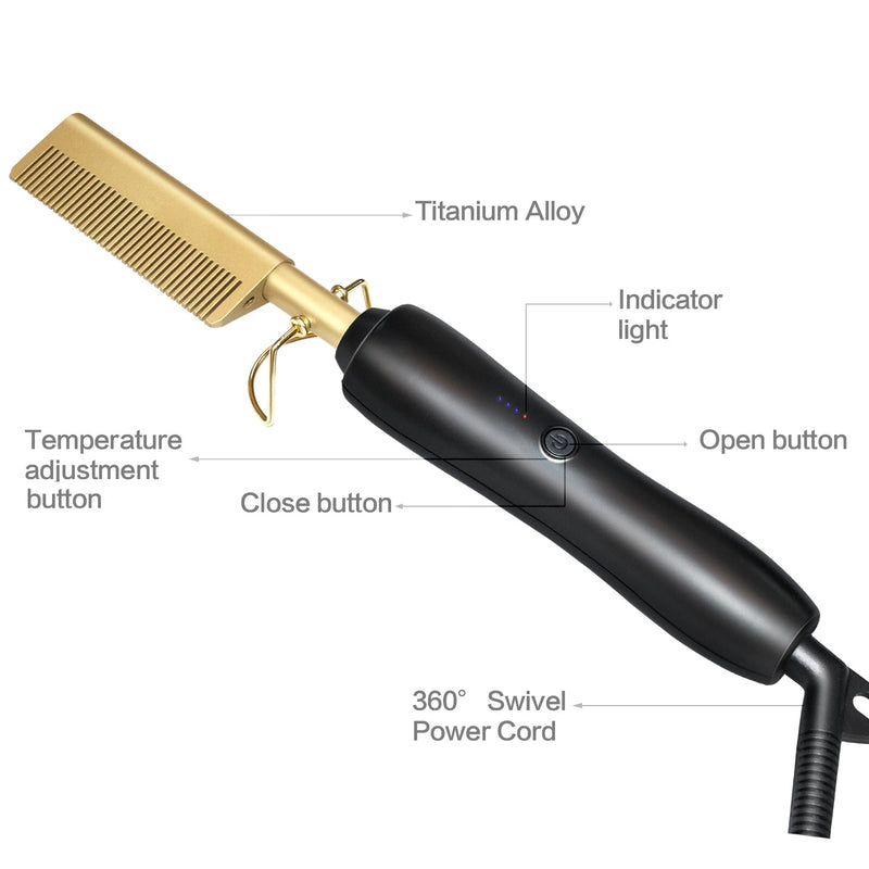 Dola Hair 2 in 1 Hot Comb Wet and Dry Hair Use Hair Curling Iron Straightener Comb