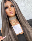 Jessies Wig Ombre Ash Blonde Silky Straight Lace Front Human Hair Wigs With Dark Roots