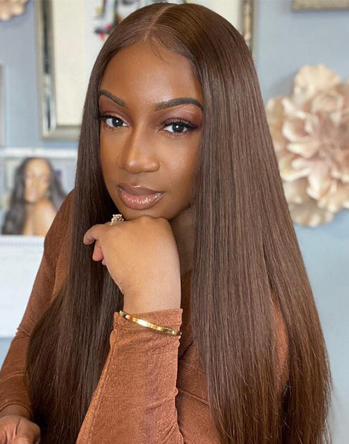 Jessies Wig #4 Chestnut Brown Lace Front Human Hair Wigs Brazilian Straight Hair Lace Closure Wigs