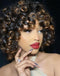 Jessies Wig Double Drawn Short Bouncy Curly Human Hair Wig With Bangs Ombre Honey Blonde 99j Natural Black Color