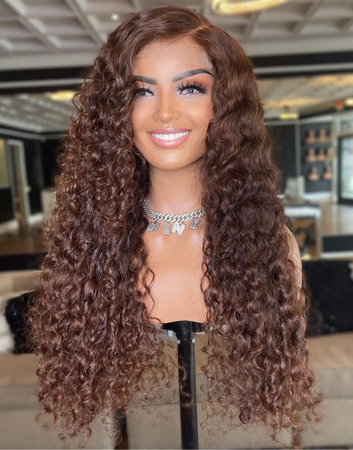 Jessies Wig 4 Light Brown Water Wave Human Hair HD Lace Front Wig 13x4 5x5 Closure Wig