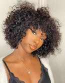 Jessies Wig Highlight Honey Blonde Curly Short Bob Wig With Bangs Natural Black Glueless Fringe Wigs