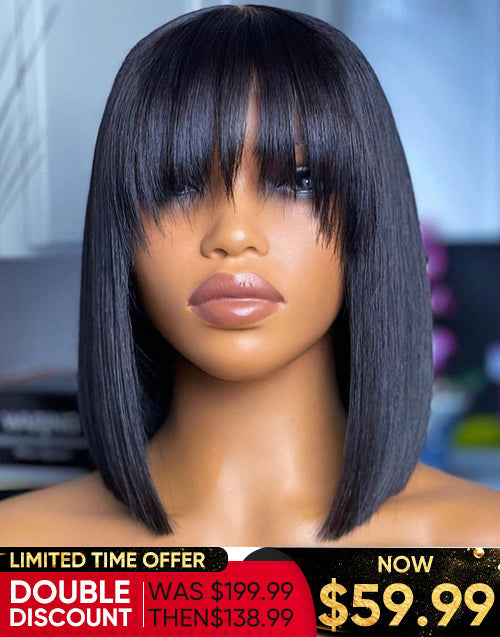 Jessies Wig 10" $59.99 Straight Bob Wigs With Bangs Cute Short Human Hair Wigs