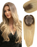 Jessies Wig Ombre Blonde Mono Topper with Clips Jessie's Wig Human Hair Piece Toupee