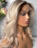 Jessies Wig Ombre Ash Blonde Wavy 13x4 Lace Front Wig Glueless Human Hair Wig