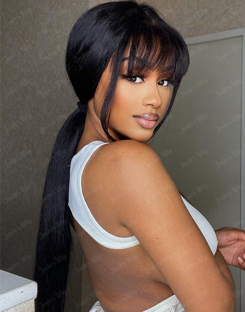 Jessies Wig Glueless 360 Lace Straight Lace Front Wig With Bangs Crystal HD Lace Human Hair Wig