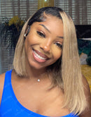 Jessies Wig Ombre Ash Blonde Short Straight Cut 13x4 Lace Front Bob Wig Glueless Human Hair Wig