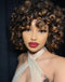 Jessies Wig Short Bouncy Curly Double Drawn Human Hair Wig With Bangs Ombre Honey Blonde 99j Natural Black Color