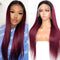 Megalook Transparent Straight/Body Wave Human Hair Wig 4x4 Lace Closure Ombre Color Burgundy 1B99J Wig 180% Density