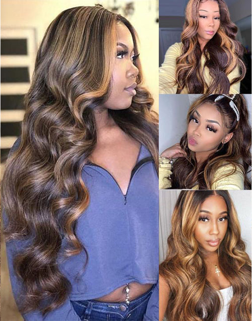 Jessies Wig 30inch Balayage Highlight Human Hair Bundles With Closure Ombre Honey Blonde Body Wave Hair