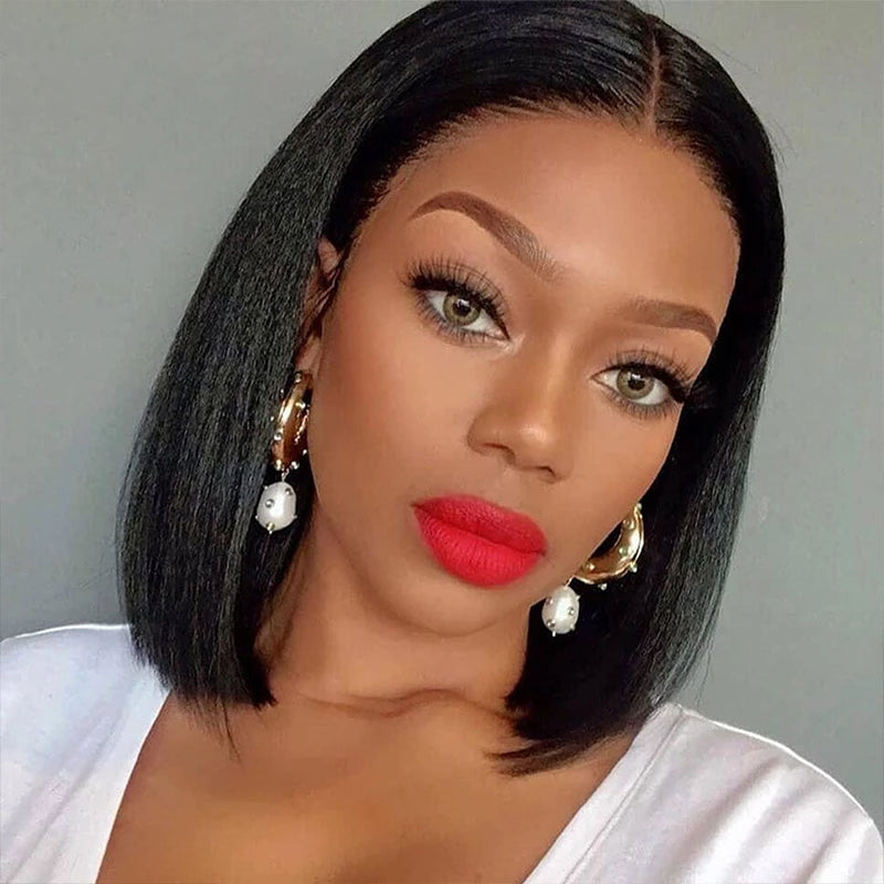 Dola Hair Yaki Human Hair Wig Short Bob Yaki Straight 13X4 Lace Front Human Hair Wigs