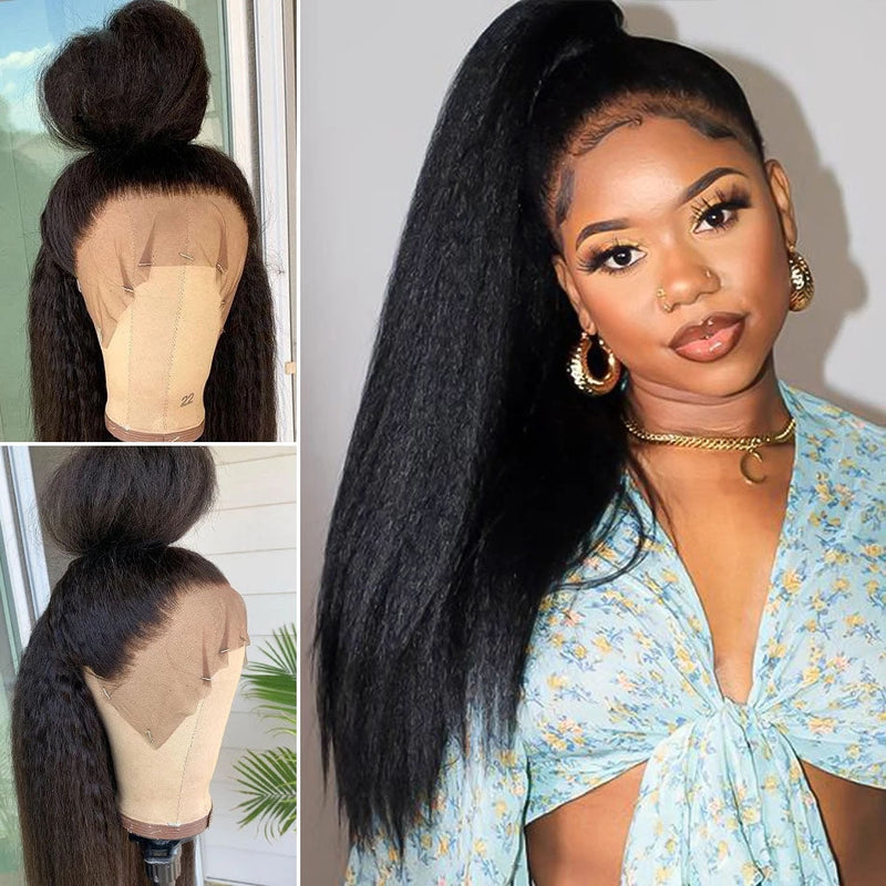 Dola Hair Yaki Straight Ultrathin 360 Lace Frontal Wig For Black Woman Ponytail