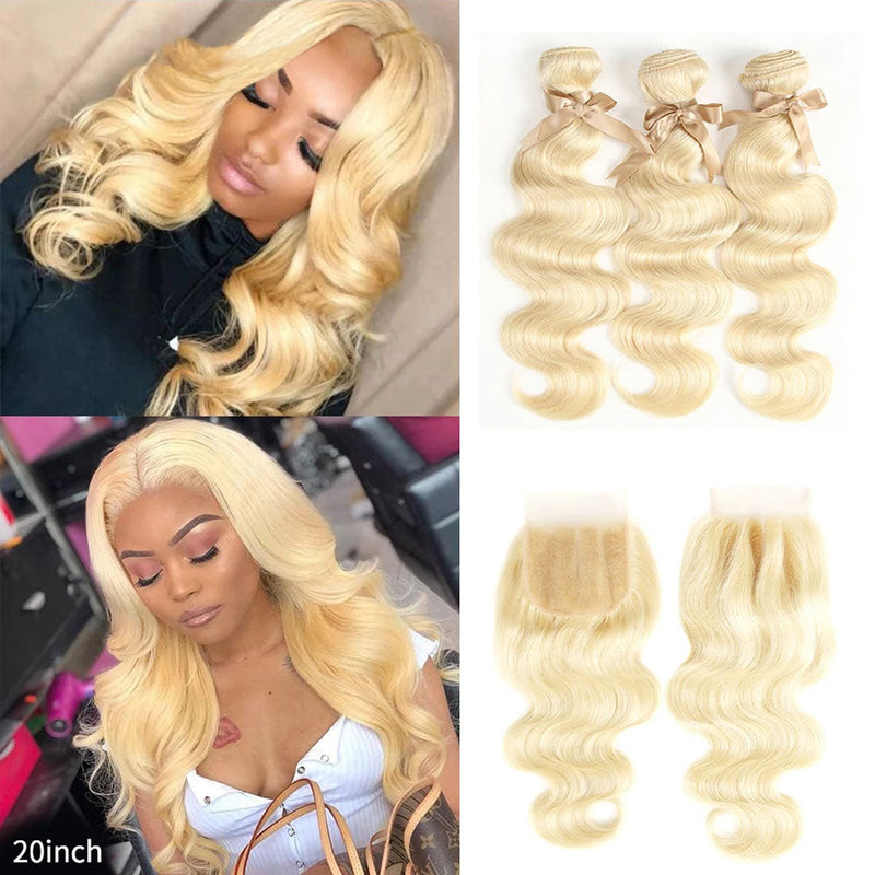 Dola Hair Body Wave 613 Blonde Human Hair Bundles With Lace Closure Blonde